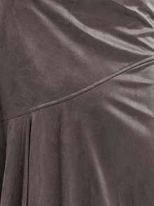 Nöista Grey Solid Midi Skirt,Soft Suede Texture Autumn Casual Hiking Gentle Flared Silhouette,Subtle Diagonal Seam Sophisticated Winter Evening Skirt - Grey - View 3