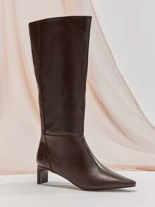 SHUZIA Women's Glamorous Sexy Pointy Toe Kitten Heel Knee-High Boots - Chocolate Brown - View 5