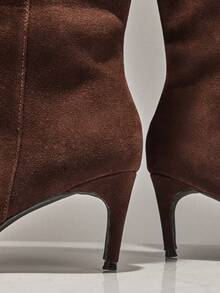 SHUZIA Women Low Heel Minimalist Basic Everyday Comfort Faux Suede Knee-High Boots For Christmas - Chocolate Brown - View 7