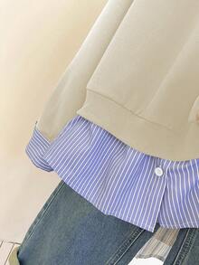 INAWLY 大码休闲条纹拼布运动衫 - 杏色 - 查看 6