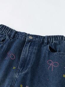 Quần Jeans Nữ Tuổi Teen, Quần Jeans Ống Rộng Đính Đá Rhinestone Thời Trang Y2K, Phong Cách Cổ Điển, Phù Hợp Mọi Phong Cách, Mẫu Quần Không Thể Thiếu Cho Các Cô Gái Thời Trang - Rửa tối - Xem 4