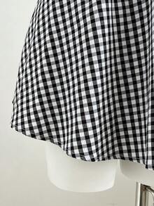 Elamini Váy ngắn buộc dây họa tiết kẻ caro xếp ly ren dễ thương cho nữ - màu đen - Xem 5