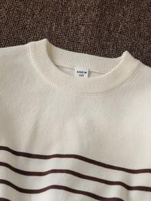 Sparklyn 棕白相间柔软舒适弹力宽松针织毛衣套装，适合居家、度假、新年、圣诞节、万圣节派对、返校季穿着。儿童两件套裙装，青少年百褶裙套装，秋冬女童服装裙装套装。 - 卡其色 - 查看 4