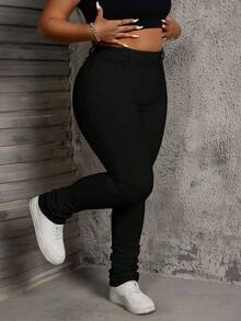 SHEIN Clasi Pantalon harem personnalisé à la mode et élastique pour femmes grandes tailles en hiver - Noir - Voir 3
