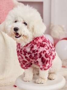 PETSIN 1pc Pet Universal Autumn/Winter Pink Leopard Fluffy Print Stylish Warm Dog Hoodie Sweatshirt - Multicolor - View 3