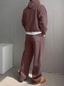 DAZY Men's Thick Letter Embroidered Brown Hoodie Set, Autumn/Winter - Brown - View 2