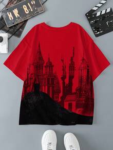 BATMAN X SHEIN Men's Casual Letter & Figure Graphic Round Neck Short Sleeve T-Shirt, Summer - White - View 2