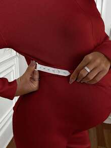 SHEIN Maternity Casual Solid Color Knitted Sweater And Pants Set, Autumn/Winter