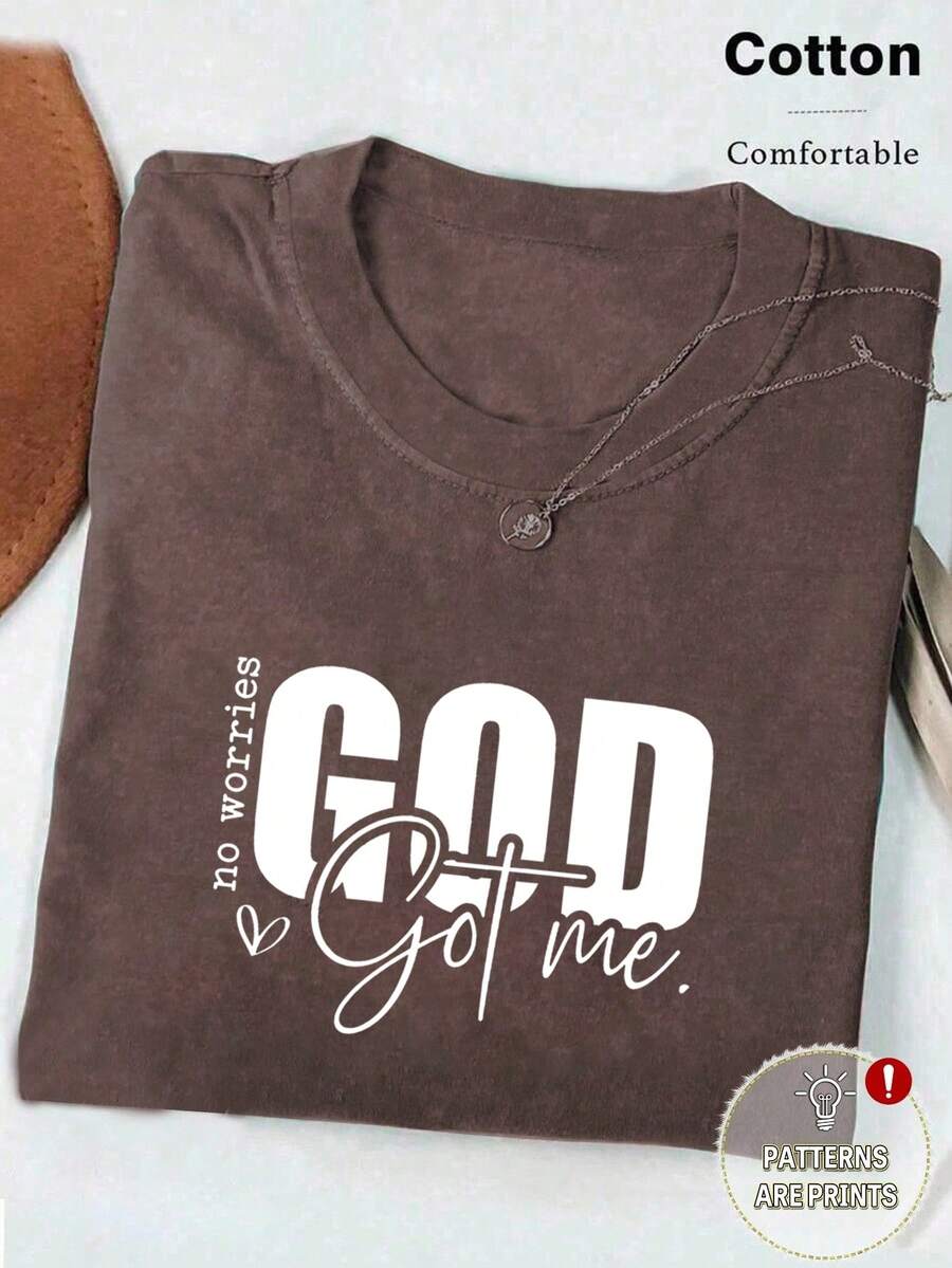 INAWLY God Is Good Printed Casual Christian Faith Comfortable Color Shirt, Faith T-Shirt, Church Group Shirt, Women Round Neck Printed T-Shirt - Coffee Brown - View 1