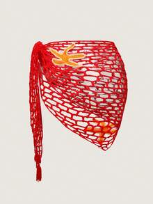 Swim Mod 加大码女式钩针编织海星沙滩披肩围巾罩衫 - 紅色 - 查看 3