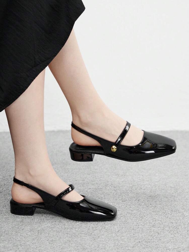 CUCCOO BIZCHIC Women's Basic Simple Black Slingback Flats, Backless Casual Commuter Shoes