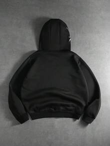 PAVTROS Men's Autumn Knight Print Zip-Up Thermal Lined Hooded Sweatshirt With Pockets, Casual Hoodie Men Street Wear Zip Up Black Graphic Hoodies, Long Sleeve Top - Black - View 2