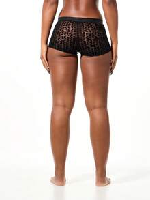 SUMWON WOMEN Mesh Boyshort With Geometric Pattern And Lace Trim - Black - View 2