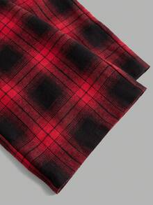 SHEIN Tween Girls' Loose Casual Contrast Trim Simple Comfortable Mid-Rise Wide Leg Pants, Christmas Red Plaid - Red - View 5