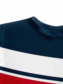 SHEIN Clasi 休闲简约红白蓝航海条纹复古风格针织打底T恤，百搭秋冬 - 彩色 - 查看 4