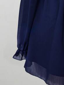 Sunspun Áo cánh thời trang thanh lịch tay dài cổ tim ren tương phản cỡ lớn dành cho nữ - Màu xanh hải quân - Xem 8