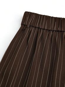 SHEIN Sweetro 复古美式条纹宽松女士西装裤 - 咖啡棕 - 查看 4