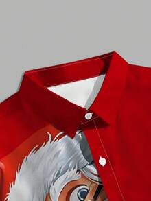 Manfinity Homme Herren Feiertagsthema Santa Muster Langarmhemd, festliche Saison formales Knopfdesign Oberteil, lustiges Cartoon-Muster Slim Fit Hemd, Party-Versammlungs-Essenzial Festivalgegenstand, modisches lässiges Santa Claus Muster Langarmhemd, Weihnachten - Verschiedenfarbig - Übersicht 5