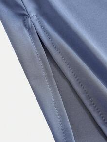 SHEIN 青少年女孩休闲优雅不对称领口褶饰腰部紧身针织长裙，适合万圣节派对、返校装、聚会、郊游，蓝色 - 藍色 - 查看 4