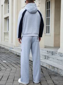 Manfinity Homme 男士撞色连帽衫和裤子套装 男士针织套装 男士慢跑服 男士运动套装 灰色套装 男士两件套运动服 - 灰色 - 查看 2