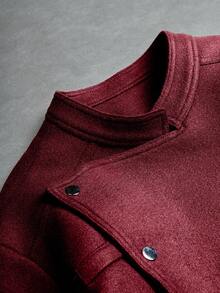 Manfinity EMRG Men's Oblique Button Long Sleeve Jacket, Asymmetrical Button Design Casual Jacket, Recommended Gift, Suitable For Husband, Boyfriend, Friend Red Varsity Jacket Red Leather Jacket Cropped Men Jacket Cropped Zip Up Men Jacket - Red - View 3