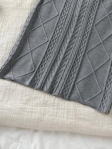 Genkimix Kids 2pcs/Set Girls Autumn/Winter Knitted Turtleneck Sweater Top & Skirt Outfit, Simple Elegant Style - Grey - View 6