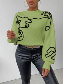 SHEIN LUNE 女士休闲3D图案针织毛衣，秋冬 - 橄欖綠 - 查看 4