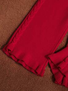 Elladie kids 2 件套女童红色圣诞条纹针织毛衣上衣和荷叶边下摆针织裤套装，休闲温暖舒适的冬季服装 - 紅色 - 查看 5