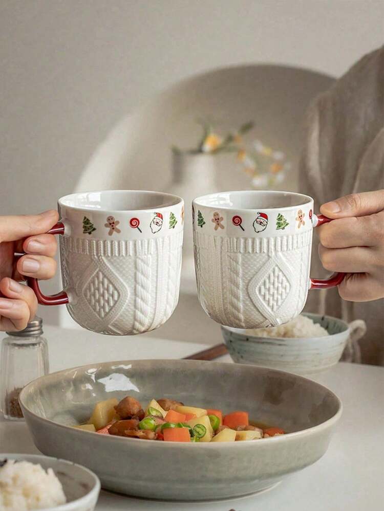 Cirelle 1pc Christmas Cup With Xmas Sweater Relief Pattern 11.8oz Christmas Mug With Cute Christmas Tree Gingerbreadman Candy For Coffee Milk Water Latte Mocha Cappuccino Perfect Christmas Gifts Festive Holiday Dinkware,Christmas Decorations,Christmas Gifts ﻿ - Multicolor - View 11