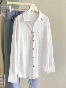 INAWLY Women's Casual Cartoon Embroidered Blouse, Autumn