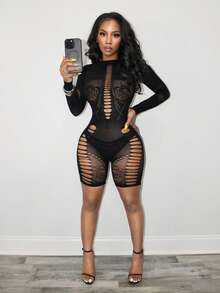 BamGleam Women's Sexy Hollow-Out Mesh Bodysuit