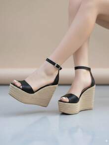 Alpargatas de mujer sandalias con cuña abierta acolchonadas con suela antideslizante para playa y vacaciones dama womens shoes - Negro - Ver 2