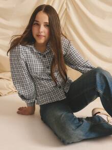 Teen Girl Casual Cute Black & White Plaid Versatile Long Sleeve Shirt, Autumn/Winter - Black and White - View 7