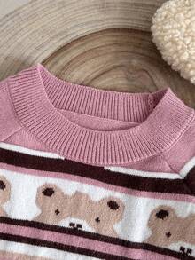 SHEIN Baby Girl Cute Bear Knitted Sweater - Pink - View 4