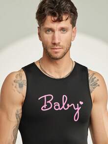 FeverCity Men's Sleeveless Crew Neck Printed Bodysuit - Black - View 5