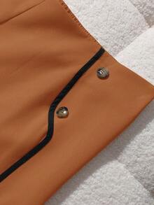 GlowEve CURVE Plus Size Women Casual Contrast Trim Straight Leg Pants - Brown - View 7