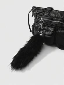 ROMWE Grunge Punk 1件Y2K复古可爱个性化多功能高品质棕色渐变仿毛皮狐狸尾巴DIY钥匙扣包饰，适合女性/女孩日常佩戴，节日礼物 - 黑色-11 - 查看 2