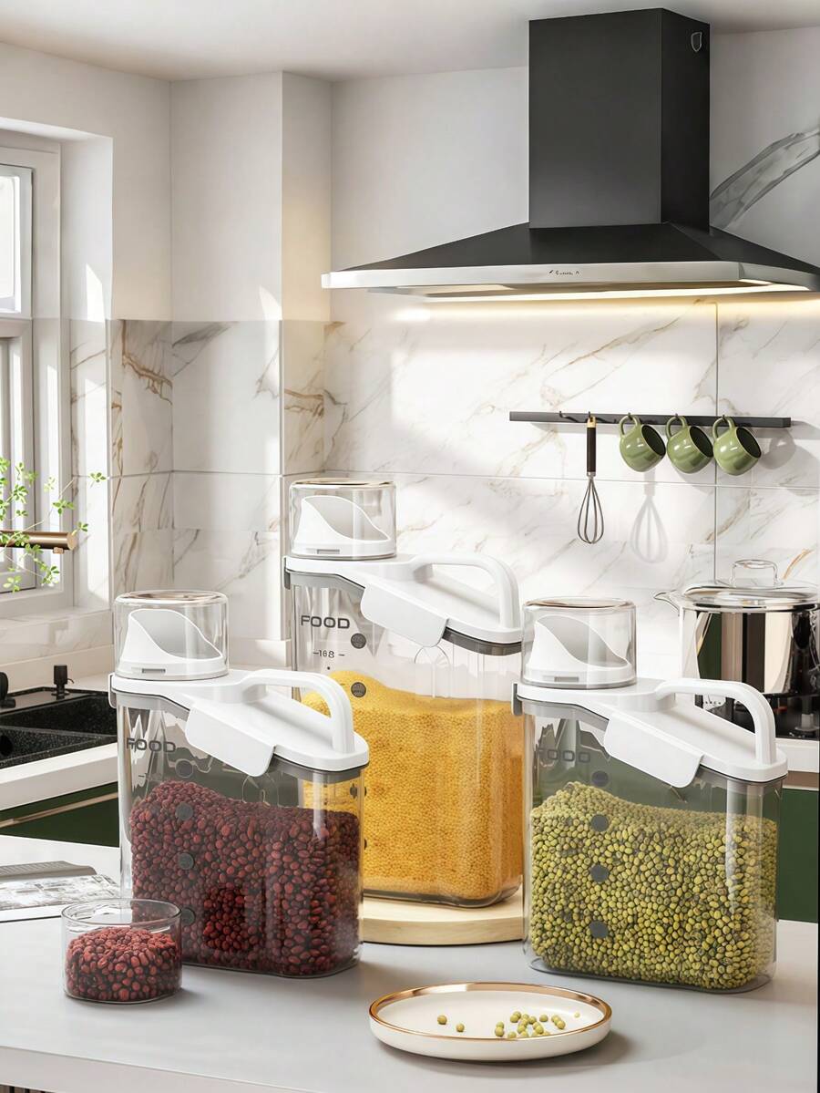 Airtight Grain Storage Container Kitchen Canister With Locking Lid For Rice, Pasta & Dry Pantry Organization (Single-Piece Clear Design) - Multicolor - View 1