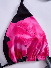 Swim Oasis 加大码女式夏季沙滩花卉印花吊带性感比基尼泳装套装带罩衫裙 - 黑色 - 查看 3