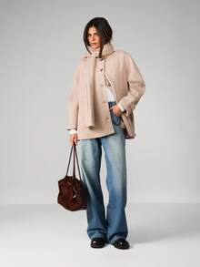 MISSGUIDED Button Front Scarf Collar Wool Blend Overcoat Winter Outerwear Jacket With Matching Scarf - Khaki - View 3