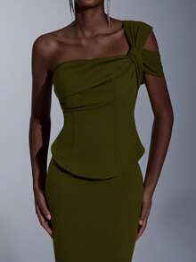 Elitara 优雅、浪漫、时尚、端庄、军绿色、弹力面料、收腰二合一、露肩、美人鱼下摆、拖尾、时尚、节日、度假、生日派对、婚礼活动、正式晚礼服（豪华版） - 軍綠色 - 查看 3