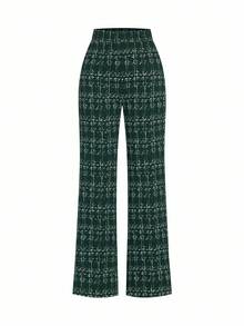 Ellevyn Bộ đồ vest và quần dài tay cổ ve kẻ caro thanh lịch dành cho nữ, duyên dáng cho trang phục dự tiệc và dạ hội, trang phục công sở Alfaiataria dành cho nữ mùa thu/đông - Màu xanh lá cây đậm - Xem 7