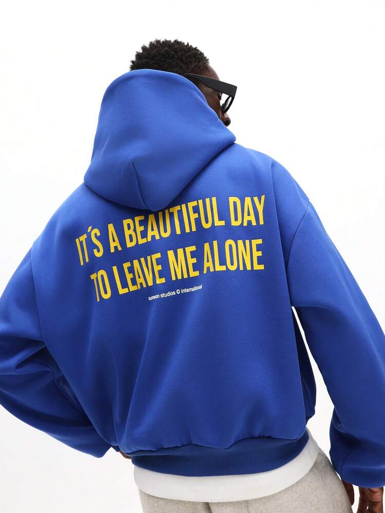 Felpa con cappuccio e zip intera con grafica di testo