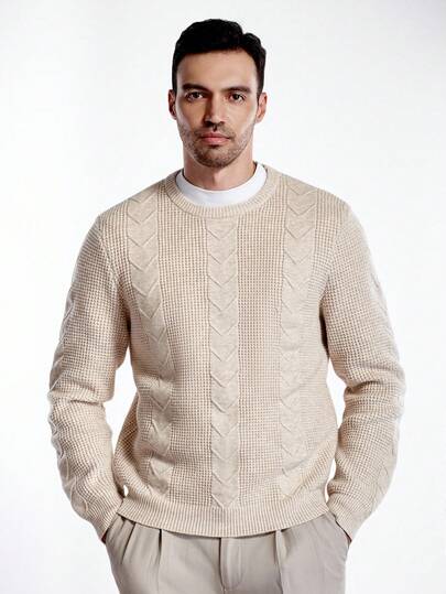 Manfinity CityGents Suéter de punto de cuello redondo de manga larga casual para hombres, versátil para el uso en otoño/invierno. Es un excelente regalo para parejas, novios u esposos.