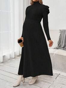 SHEIN Váy cổ lệch màu trơn thanh lịch cho tiệc bà bầu - màu đen - Xem 6