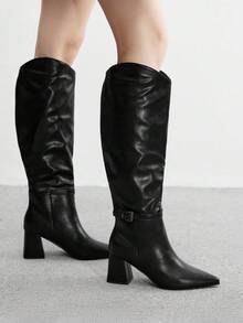 CUCCOO BIZCHIC Botas altas de tacón alto versátiles y de uso diario para mujer - Negro - Ver 1