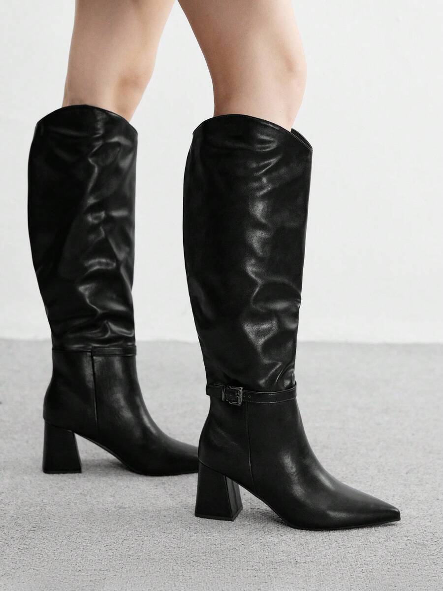CUCCOO BIZCHIC Botas altas de tacón alto versátiles y de uso diario para mujer - Negro - Ver 1