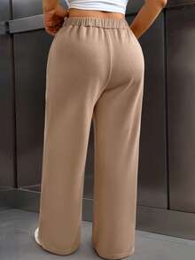 Juhart Quần nỉ ấm áp cạp chun co giãn màu trơn cỡ lớn cho nữ - màu nâu - Xem 2