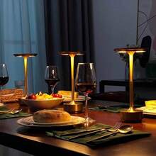 现代可调光触摸灯，3种色温，拉丝金属饰面，便携式无线铝制夜灯，可调节照明，可充电锂离子电池，适用于家居、办公室、酒吧装饰 - 均碼 - 查看 2