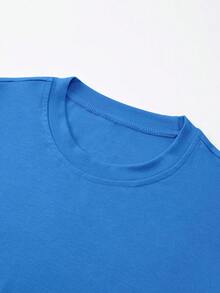 INAWLY 女士修身圆领T恤，天蓝色短袖上衣 - 藍色 - 查看 4